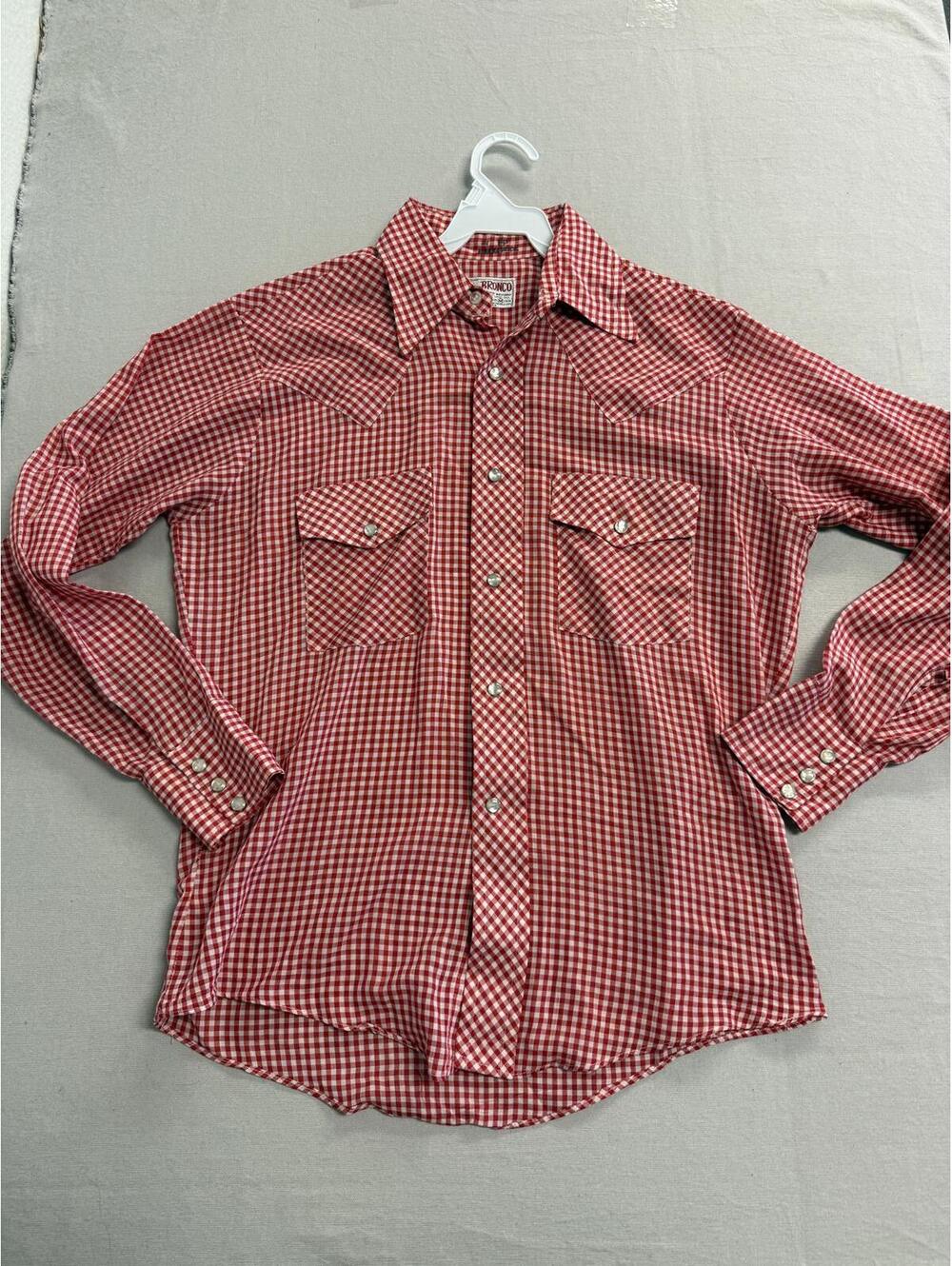 Vintage Bronco Western Store Mens Pearl Snap Plaid Red - M